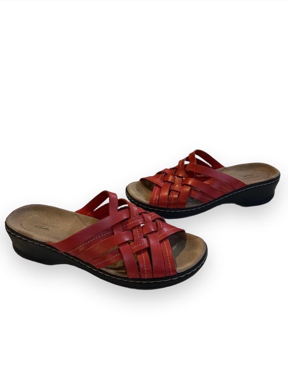 Clarks Lexi Selina Red Leather Slide Sandals. Size US 9 (EU 40)